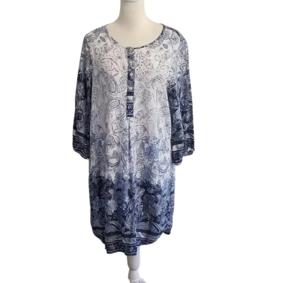 Fig And Flower Dresses | Fig & Flowers Anthropologie Blue And White Print Tunic Dress | Color: Blue/White | Size: M | Angelarobak's Closet Fig And Flower Dresses | Fig & Flowers Anthropologie Blue And White Print Tunic Dress | Color: Blue/White | Size: M | Angelarobak's Closet